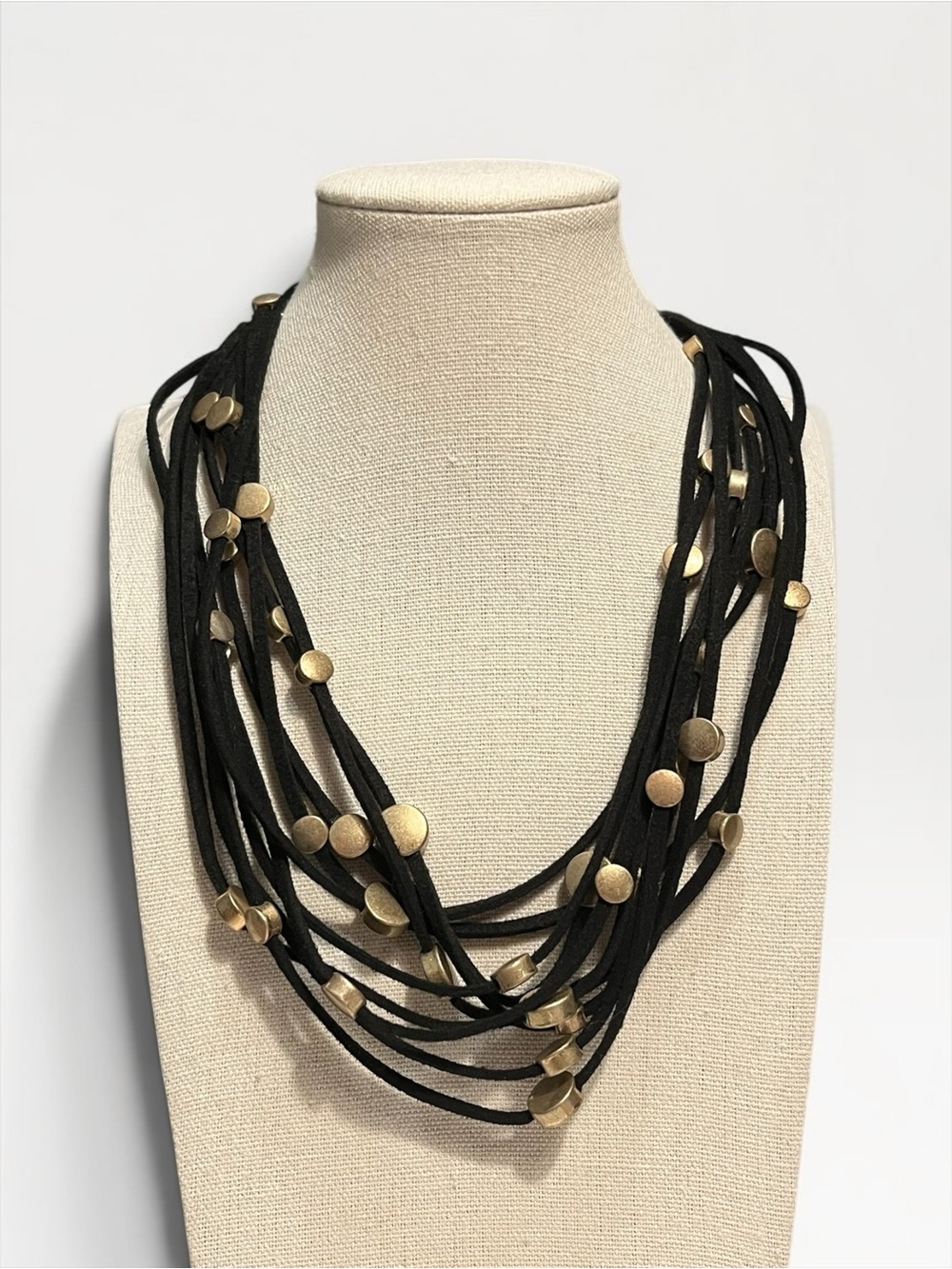 🍭5 for $20🍭 Black Corded Gold Disk Multi Strand Necklace CC X